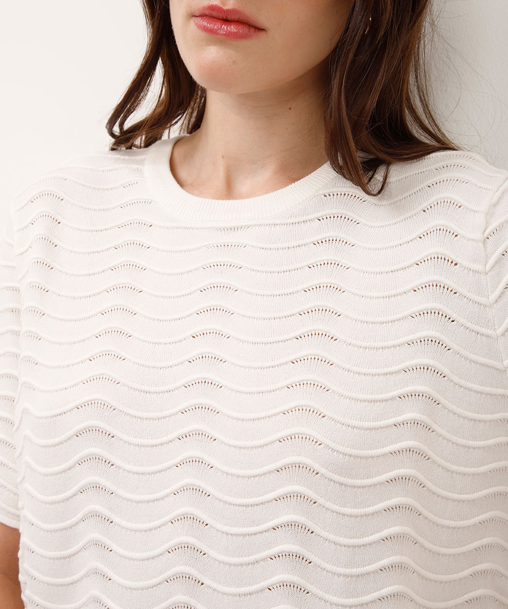 blusa de tricot texturizada off white