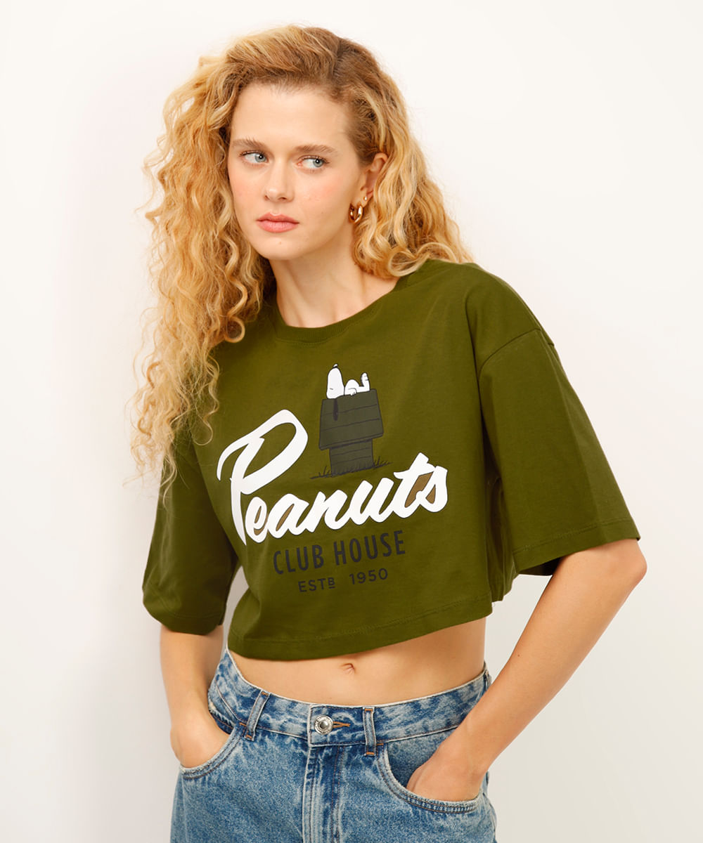 cropped de algodão snoopy verde