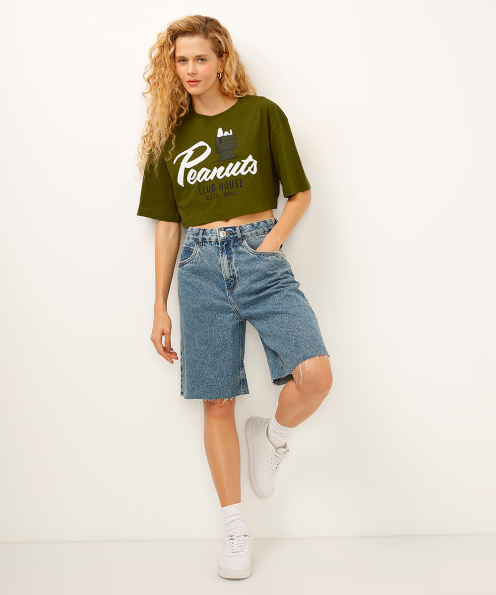 cropped de algodão snoopy verde
