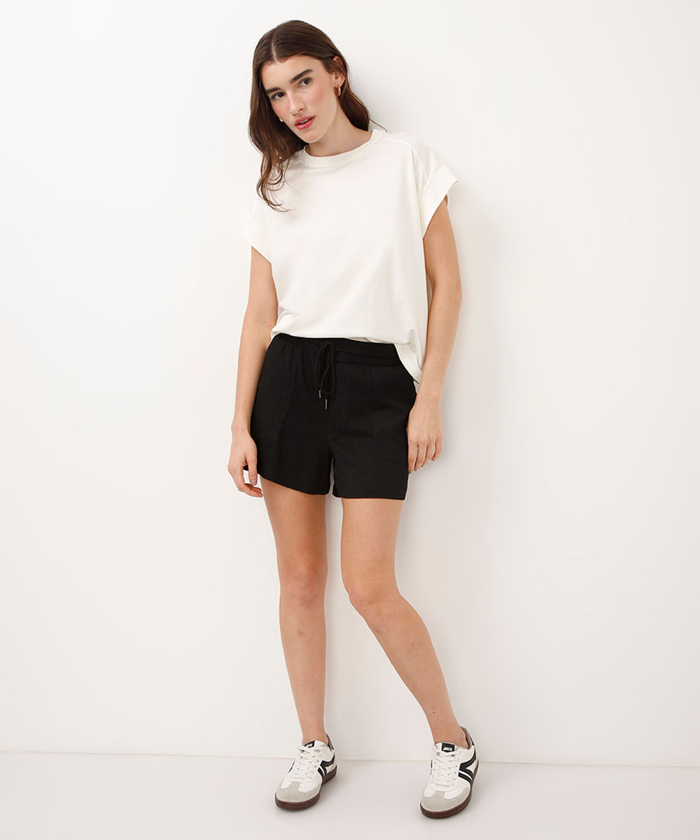 short curto cós com cordão texturizado preto