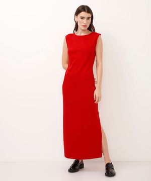 vestido longo de algodão com fendas vermelho