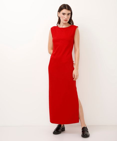 vestido longo de algodão com fendas vermelho