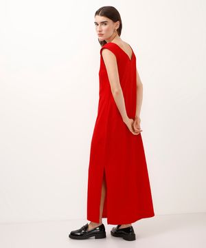 vestido longo de algodão com fendas vermelho