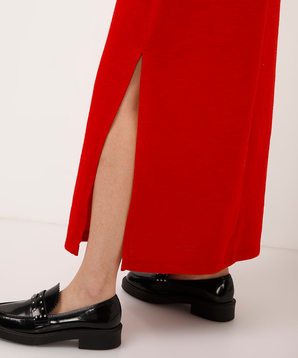 vestido longo de algodão com fendas vermelho