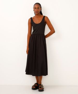 vestido midi evasê preto