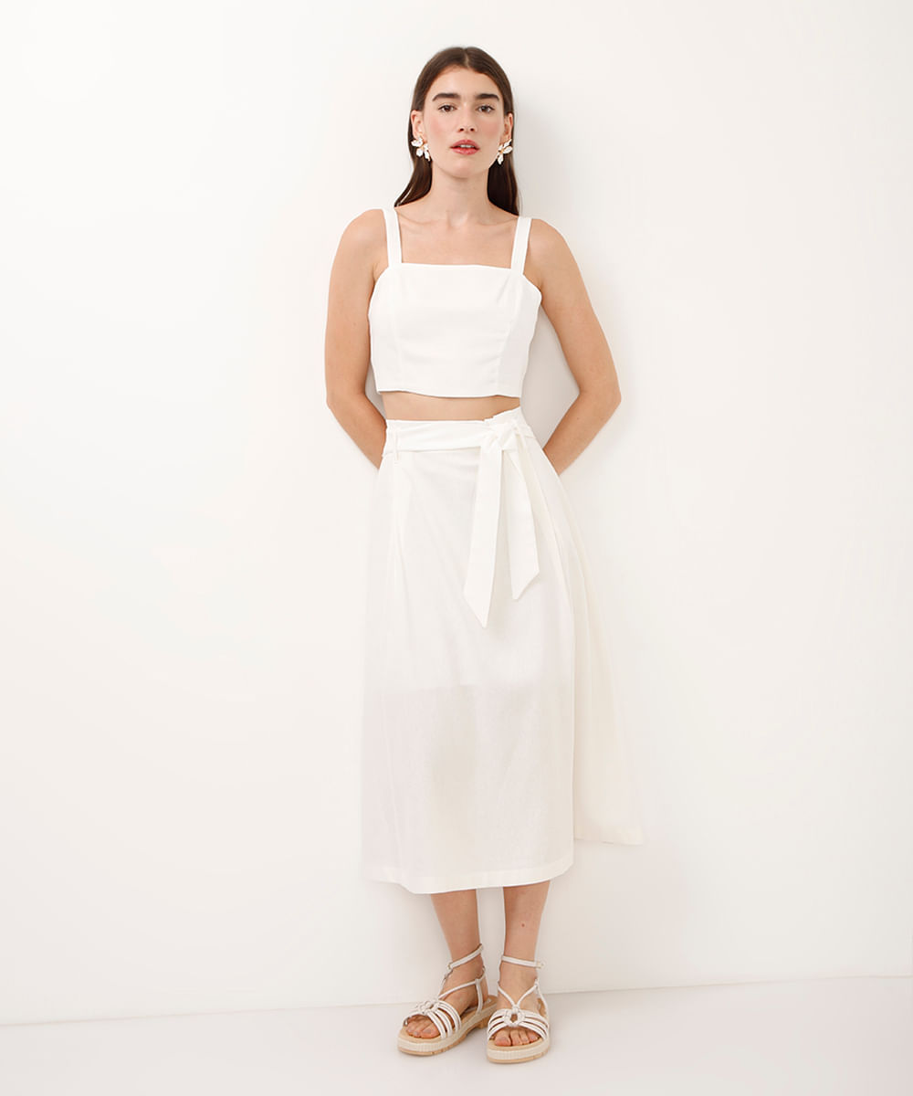 cropped com linho alça fina off white