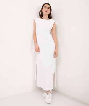 vestido longo de algodão com fendas off white