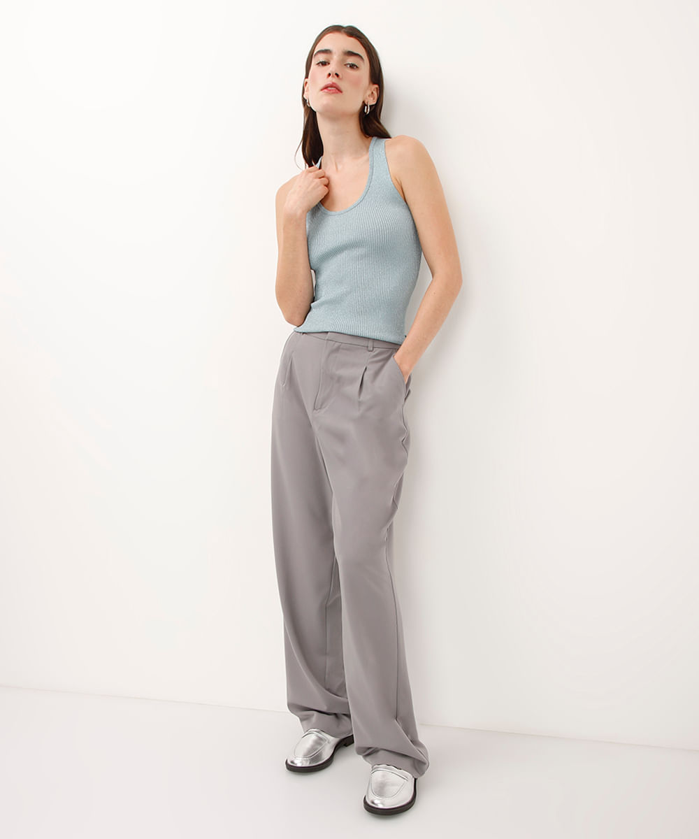 regata de tricot canelada com lurex azul
