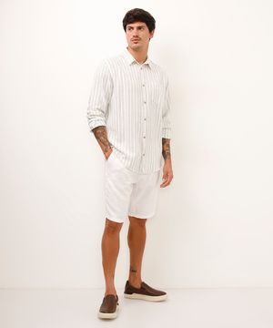 bermuda reta com linho - off white