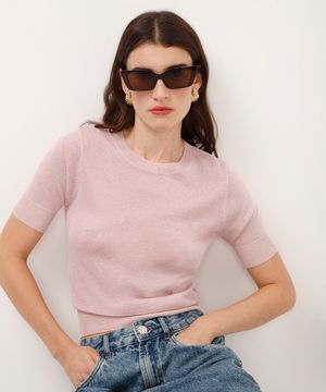 cropped de tricot com lurex rosa