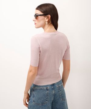 cropped de tricot com lurex rosa