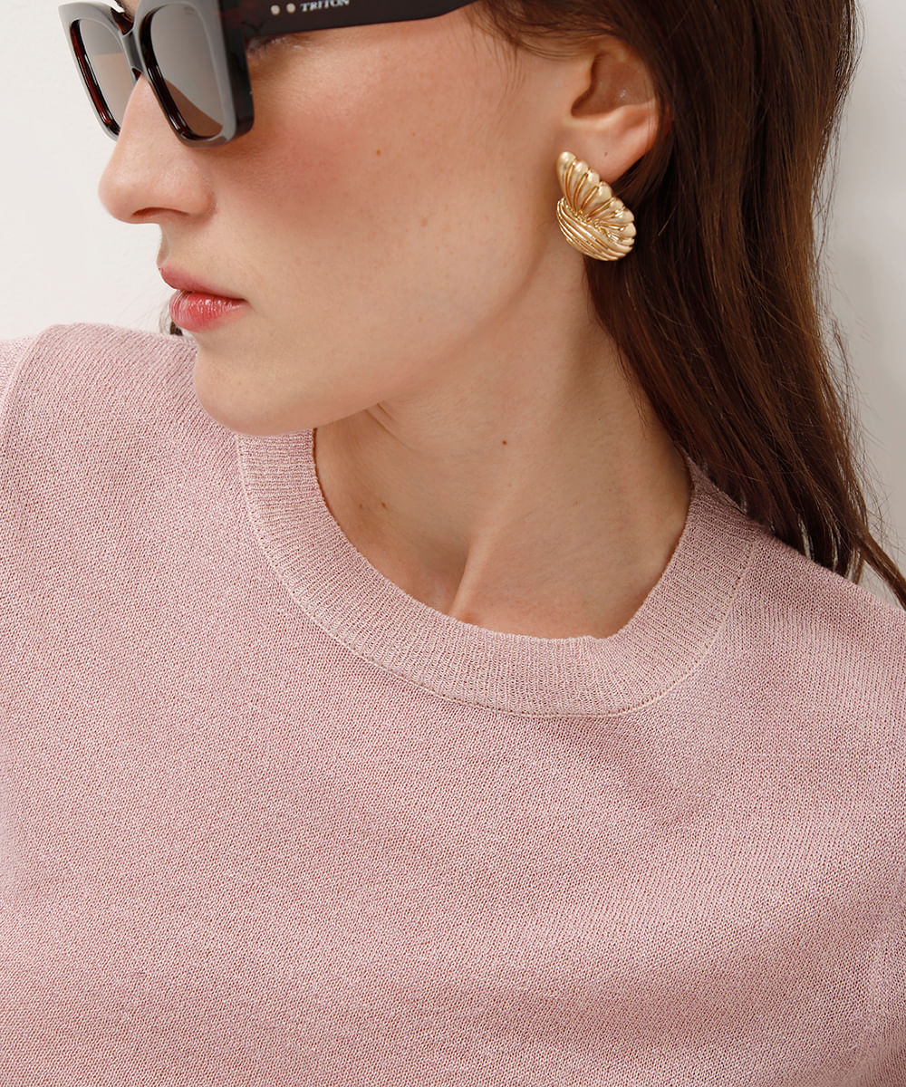 cropped de tricot com lurex rosa