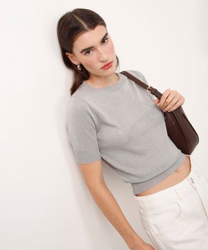 cropped de tricot com lurex prateado