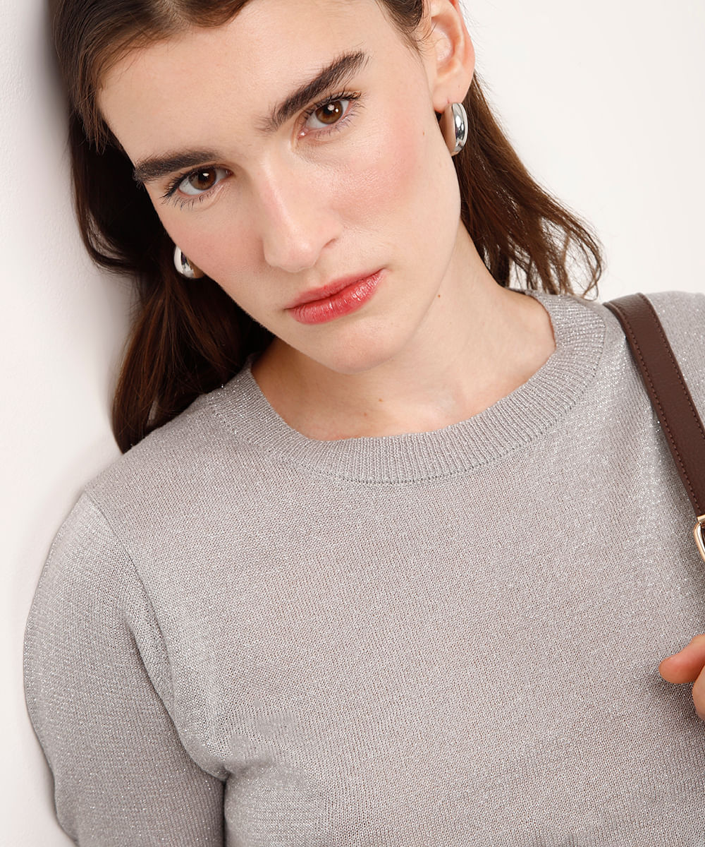 cropped de tricot com lurex prateado