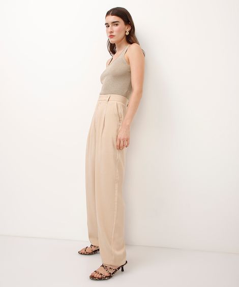 calça de alfaiataria cós elástico bege
