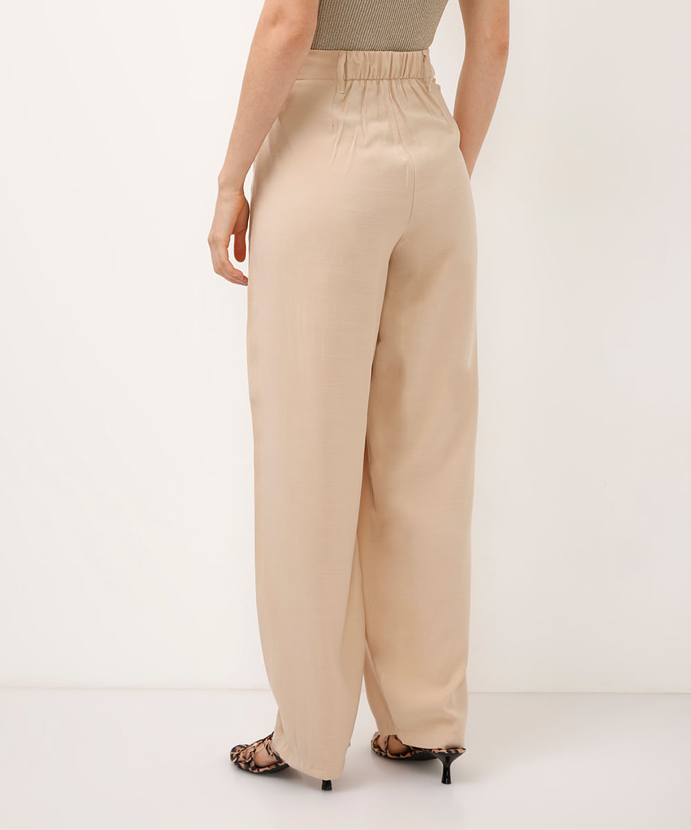 calça de alfaiataria cós elástico bege