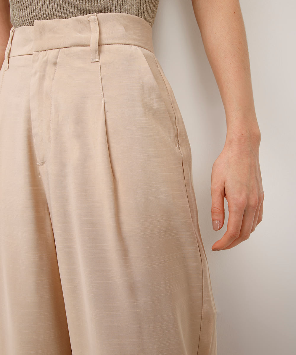 calça de alfaiataria cós elástico bege