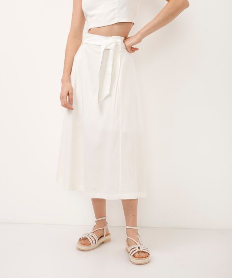 saia midi evasê com linho off white