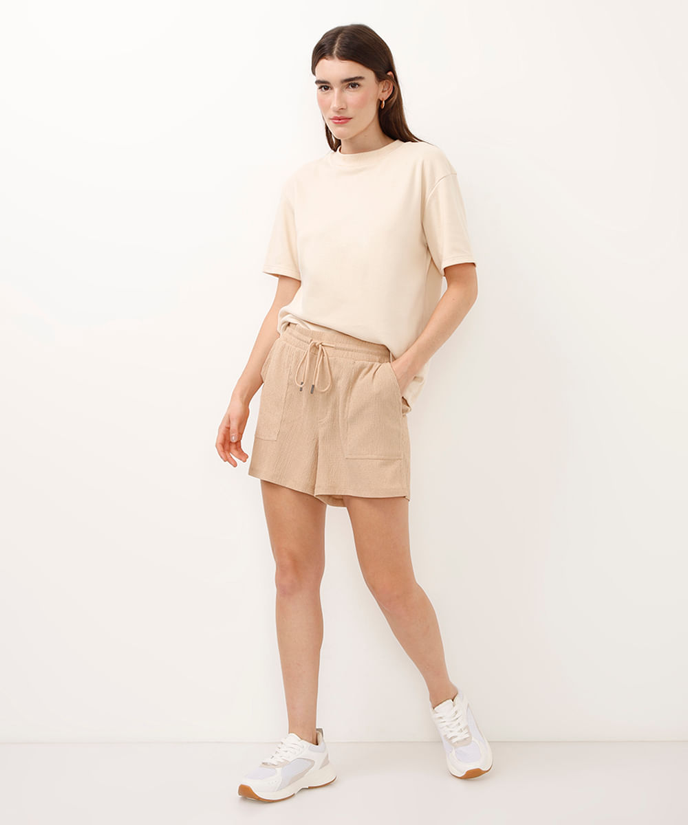 short curto cós com cordão texturizado bege