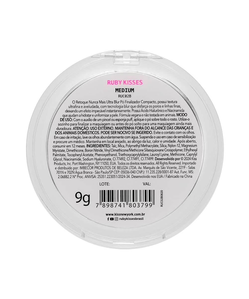 pó finalizador compacto ruby kisses retoque nunca mais medium