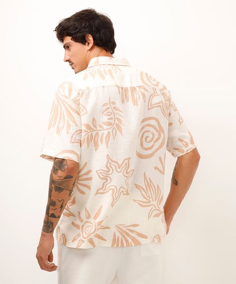 camisa de linho manga curta solar bege