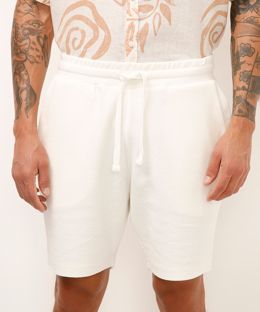 bermuda relaxed de algodão texturizada branca