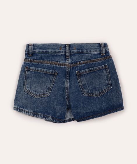 short saia jeans juvenil transpassado azul