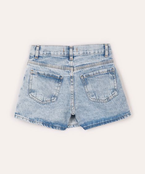 short saia jeans juvenil transpassado azul