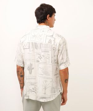 camisa de viscose folhagem manga curta off white