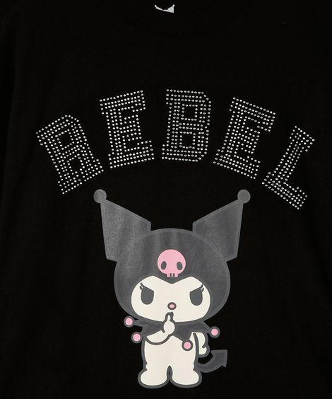 camiseta de algodão infantil kuromi com brilhos preta