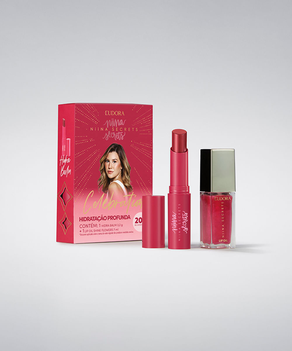 kit niina secrets hidra balm e lip oil shine flowers transparente