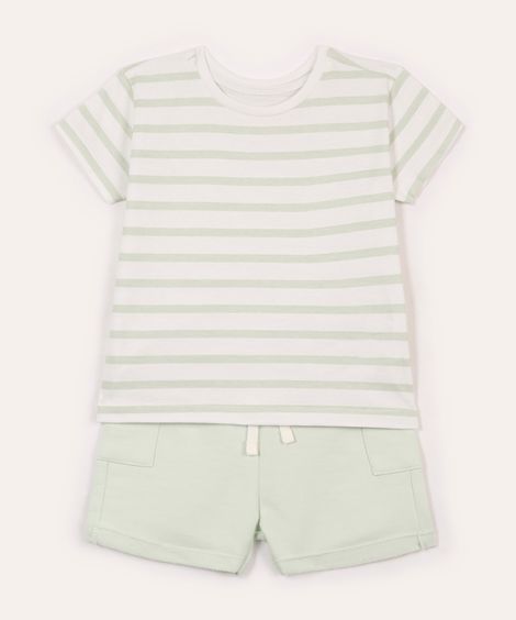 conjunto infantil curto listrado verde