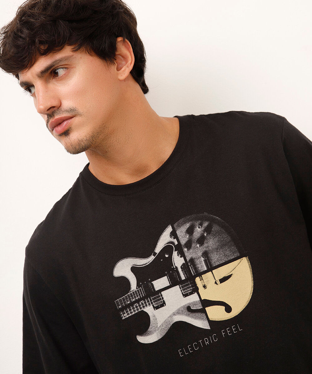 camiseta comfort de algodão electric feel - preto