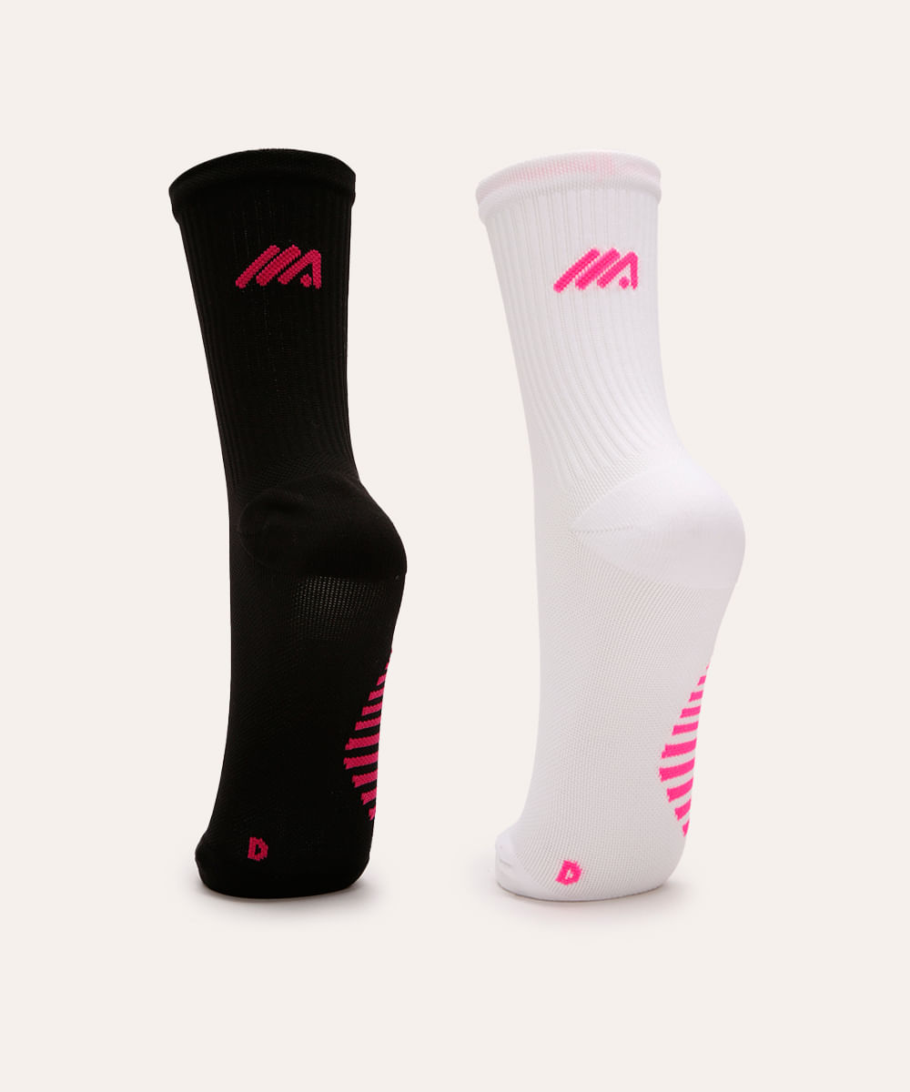 kit de 2 meias esportivas femininas cano longo preto