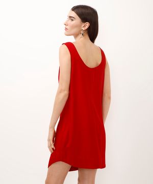 vestido curto de viscose decote redondo vermelho