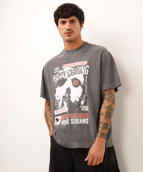 camiseta de algodão sexta feira 13 cinza
