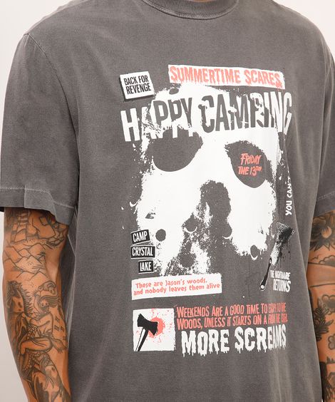 camiseta de algodão sexta feira 13 cinza