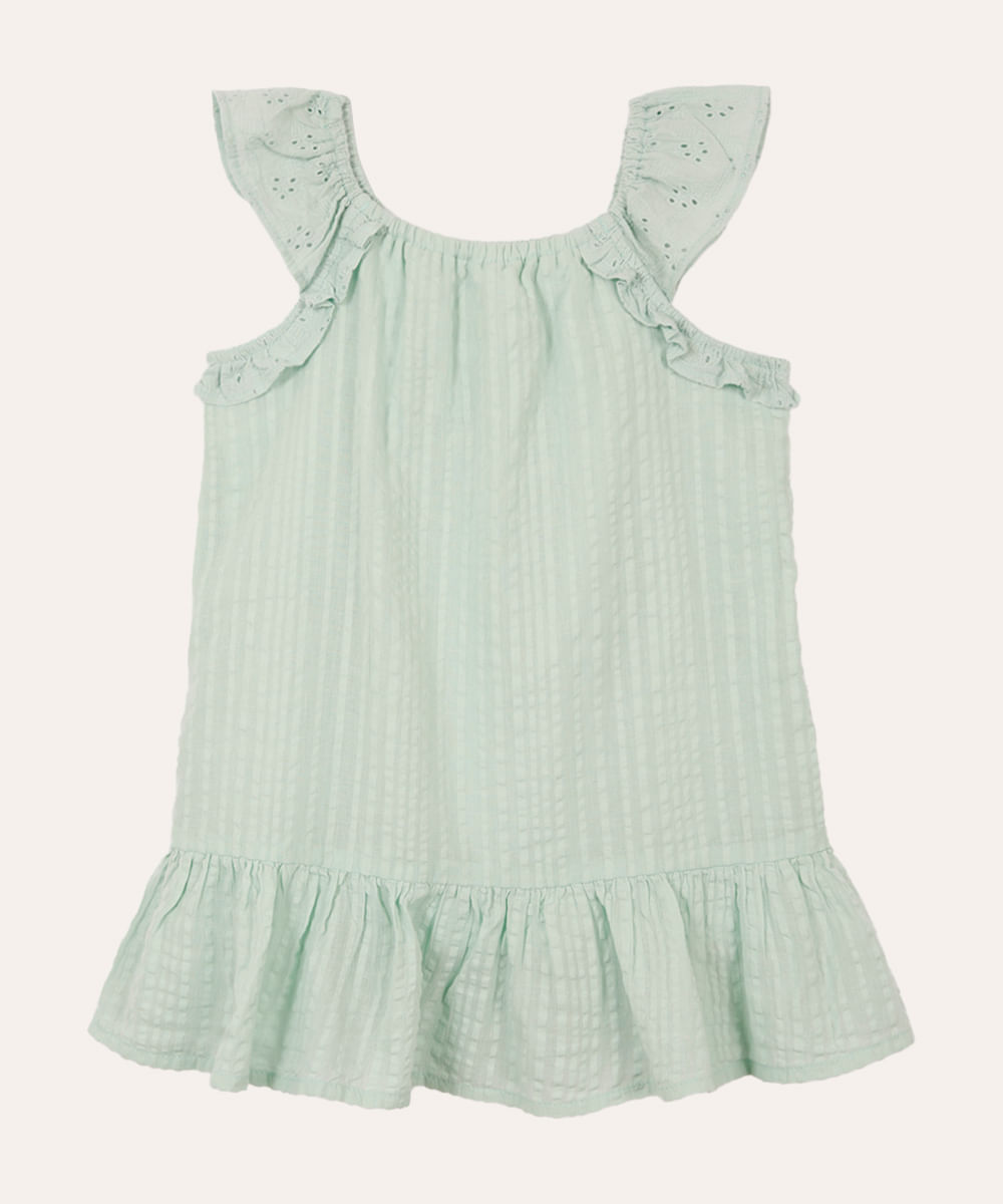 vestido infantil de algodão texturizado verde