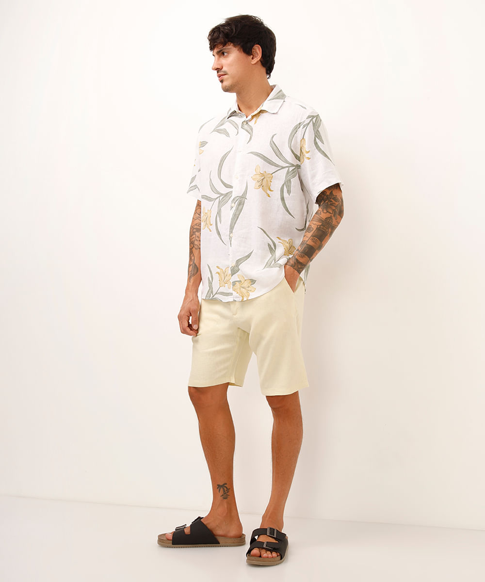 bermuda reta com linho - amarelo