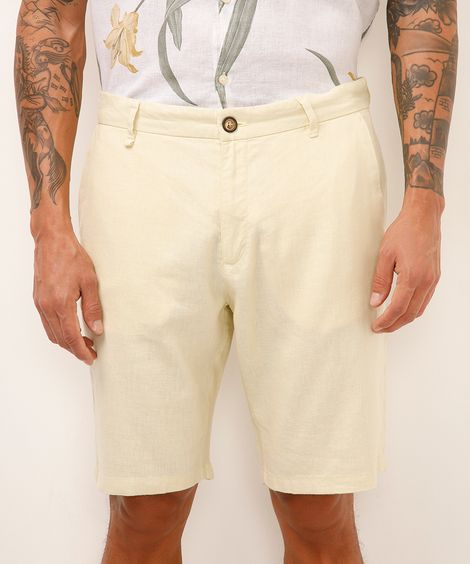 bermuda reta com linho - amarelo