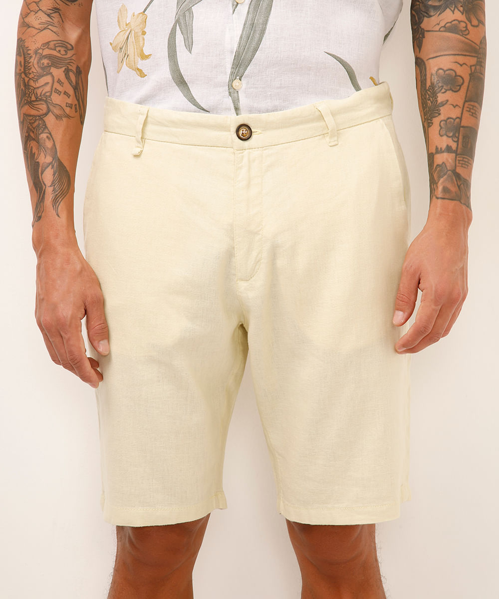 bermuda reta com linho - amarelo