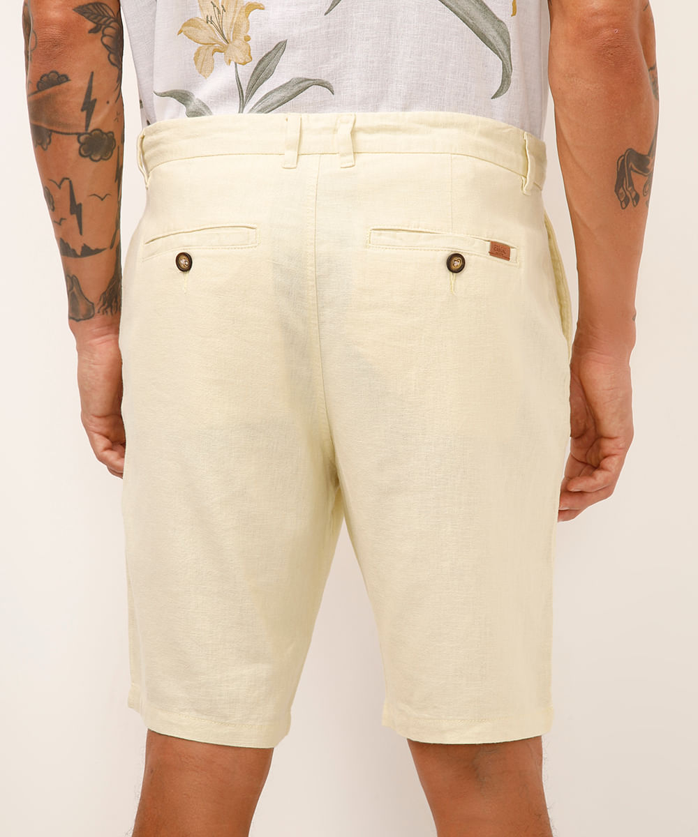 bermuda reta com linho - amarelo