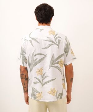 camisa comfort com linho floral off white