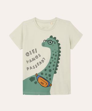 camiseta infantil manga curta dinossauro verde