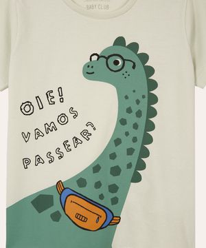 camiseta infantil manga curta dinossauro verde