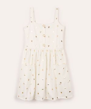 vestido infantil texturizado corações off white