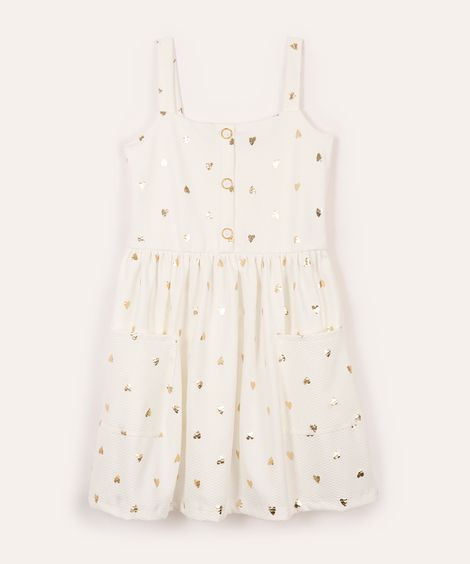 vestido infantil texturizado corações off white