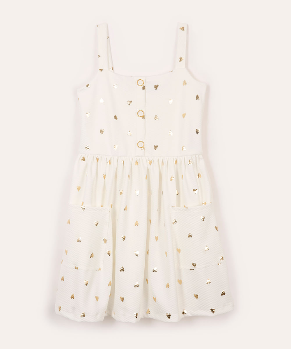 vestido infantil texturizado corações off white