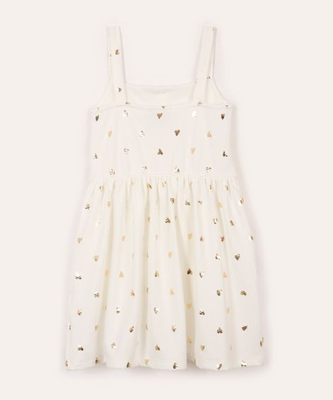vestido infantil texturizado corações off white