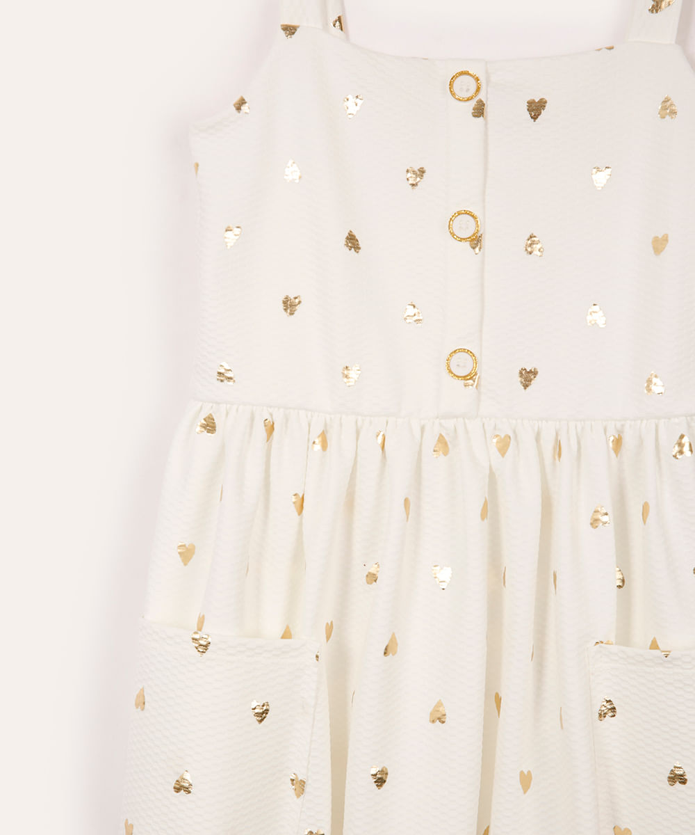 vestido infantil texturizado corações off white